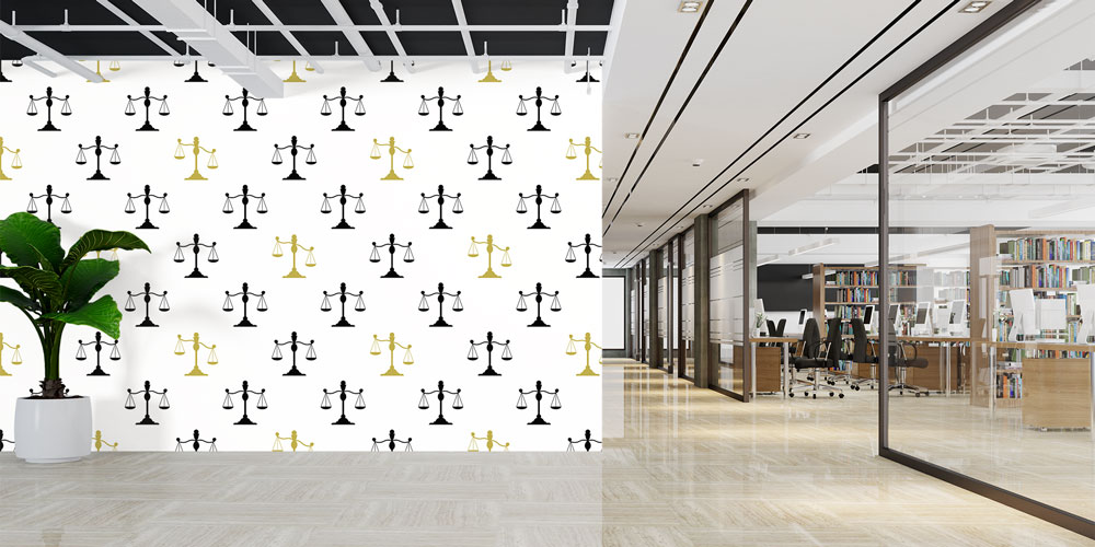 judge-wall-art-5292-03 Tekrarlayan Adalet Terazisi Desenli Hukuk Duvar Kağıdı – Modern Ofis Tasarımı 5292