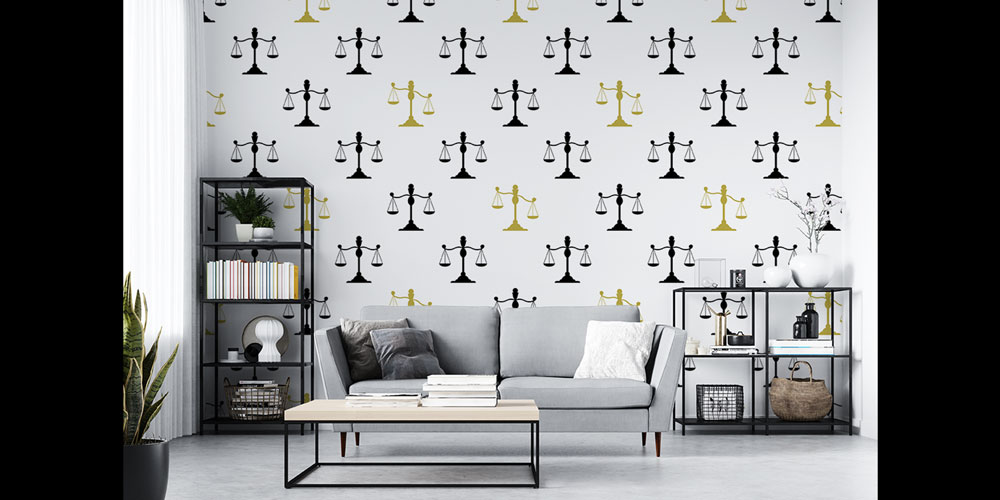 judge-wall-art-5292-04 Tekrarlayan Adalet Terazisi Desenli Hukuk Duvar Kağıdı – Modern Ofis Tasarımı 5292