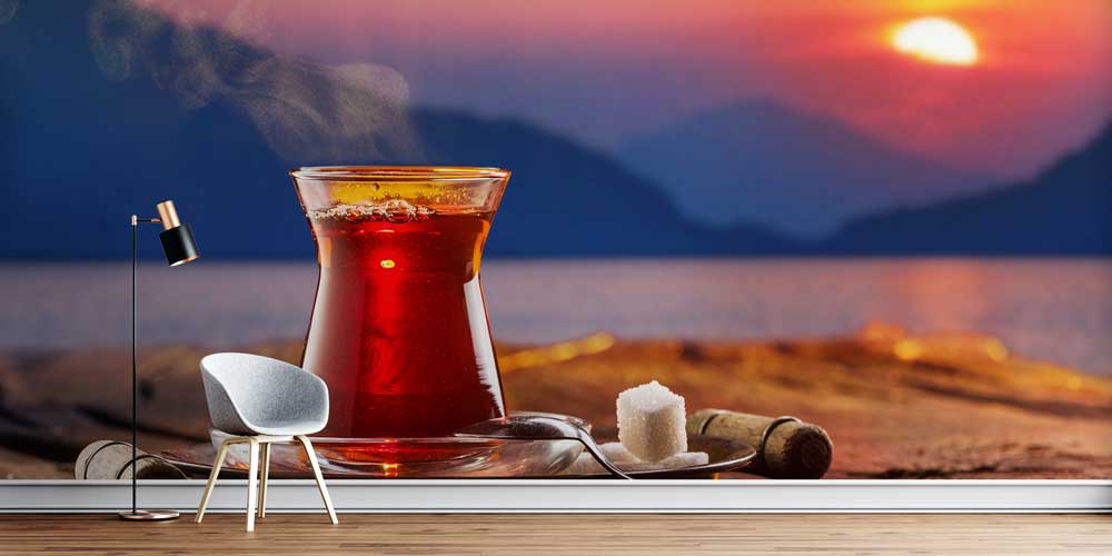Gün Batımı Eşliğinde Çay Sunumu Anadolu Mutfağı Duvar Kağıdı 12390
