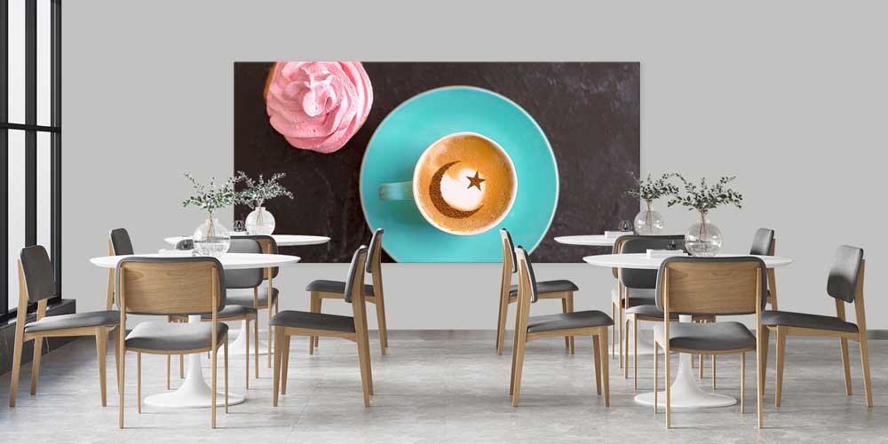 Hilal ve Yıldız Desenli Kahve ve Tatlı Temalı Büyük Ebat Duvar Dekoru – 12458