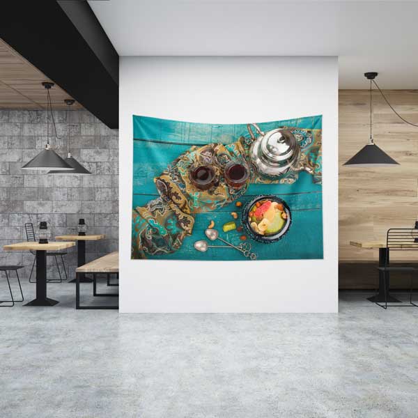 kafe-duvar-dekorasyon-12566-00 Türk Çayı ve Lokum Temalı Duvar Örtüsü 12566