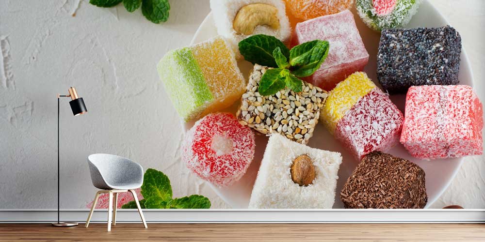 kafe-duvar-kagidi-dekor-12378-00 Renkli Lokumlar Anadolu Mutfağı Duvar Kağıdı 12378