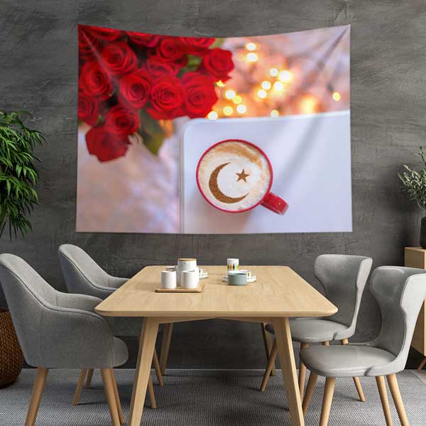 kafe-duvar-ortusu-12565-01 Gül ve Ay Yıldız Motifli Kahve Temalı Duvar Örtüsü 12565