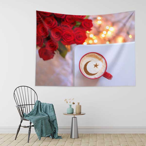 kafe-duvar-ortusu-12565-02 Gül ve Ay Yıldız Motifli Kahve Temalı Duvar Örtüsü 12565