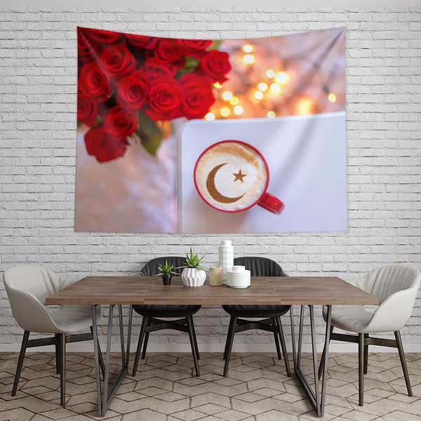 kafe-duvar-ortusu-12565-03 Gül ve Ay Yıldız Motifli Kahve Temalı Duvar Örtüsü 12565