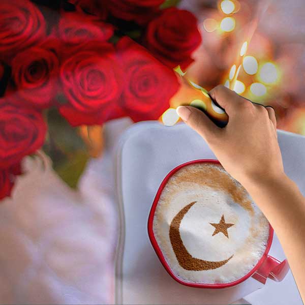 kafe-duvar-ortusu-12565-04 Gül ve Ay Yıldız Motifli Kahve Temalı Duvar Örtüsü 12565