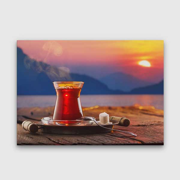 Gün Batımı Manzaralı Çay Bardağı Kafe Duvar Tablosu Kanvas – 12163