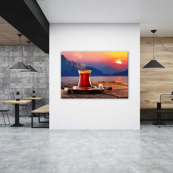 Gün Batımı Manzaralı Çay Bardağı Kafe Duvar Tablosu Kanvas – 12163