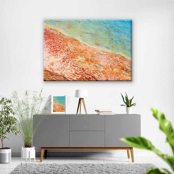 Turkuaz ve Mercan Soyut Doğa Dokusu Kanvas Tablo 4036