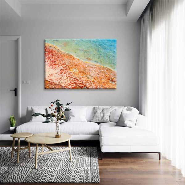 Turkuaz ve Mercan Soyut Doğa Dokusu Kanvas Tablo 4036