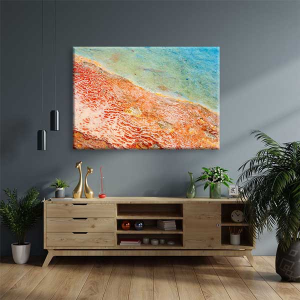 Turkuaz ve Mercan Soyut Doğa Dokusu Kanvas Tablo 4036