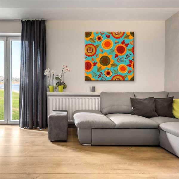 Renkli Ayçiçeği Deseni Dekoratif Kanvas Tablo 4694