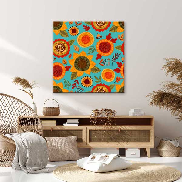 Renkli Ayçiçeği Deseni Dekoratif Kanvas Tablo 4694