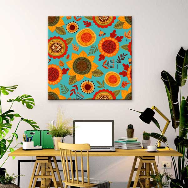 Renkli Ayçiçeği Deseni Dekoratif Kanvas Tablo 4694