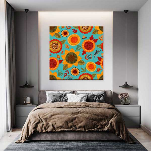 Renkli Ayçiçeği Deseni Dekoratif Kanvas Tablo 4694