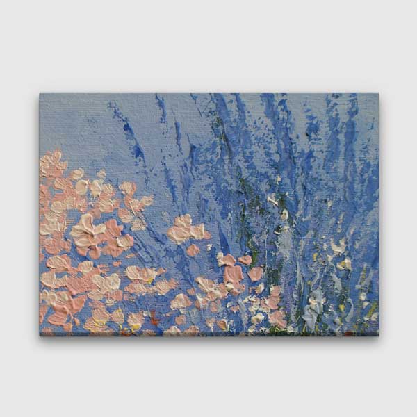 Mavi Zemin Üzerinde Çiçek Bahçesi Sanatsal Kanvas Tablo 4222