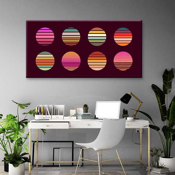 Geometrik Daireler Retro Renk Geçişli Soyut Dijital Sanat Kanvas Duvar Tablosu 4793