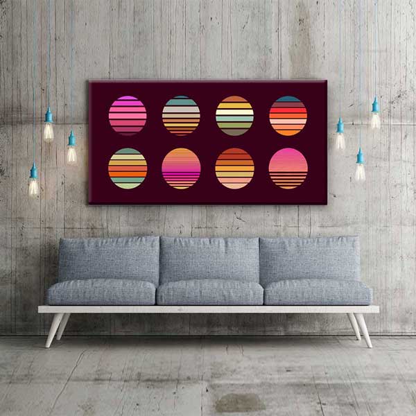 Geometrik Daireler Retro Renk Geçişli Soyut Dijital Sanat Kanvas Duvar Tablosu 4793