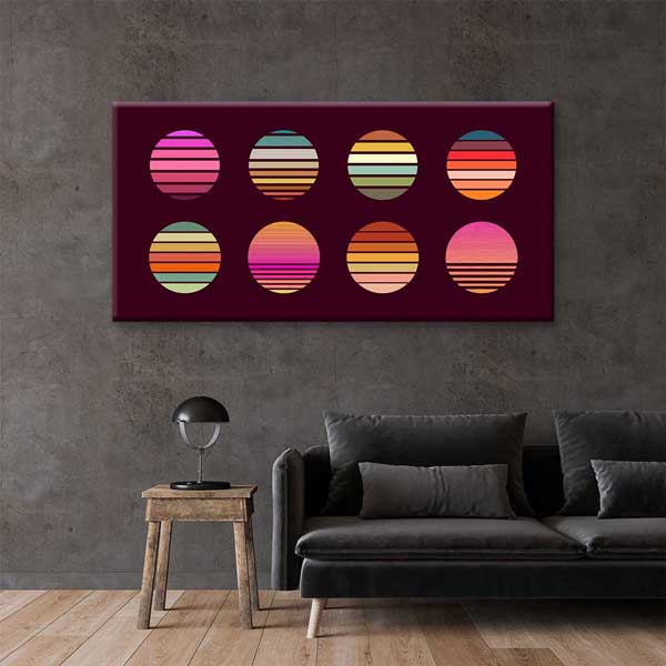 Geometrik Daireler Retro Renk Geçişli Soyut Dijital Sanat Kanvas Duvar Tablosu 4793