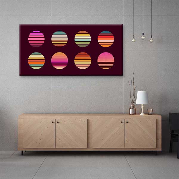 Geometrik Daireler Retro Renk Geçişli Soyut Dijital Sanat Kanvas Duvar Tablosu 4793