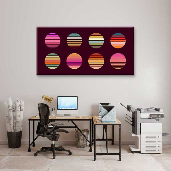 Geometrik Daireler Retro Renk Geçişli Soyut Dijital Sanat Kanvas Duvar Tablosu 4793