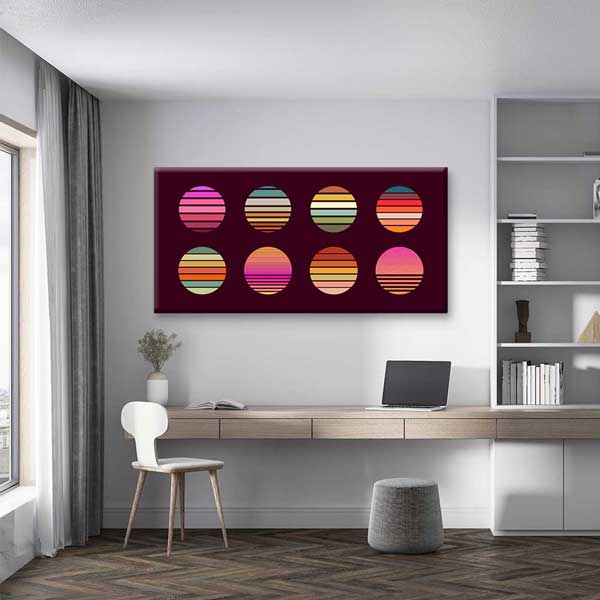 Geometrik Daireler Retro Renk Geçişli Soyut Dijital Sanat Kanvas Duvar Tablosu 4793