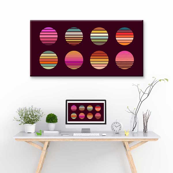 Geometrik Daireler Retro Renk Geçişli Soyut Dijital Sanat Kanvas Duvar Tablosu 4793