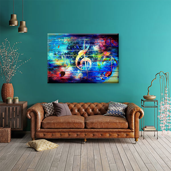 Renkli Nota Temalı Soyut Müzik Kanvas Tablo 5042