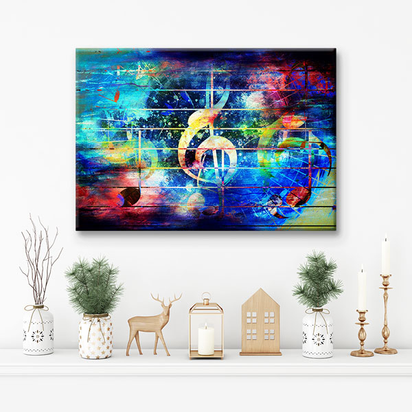 Renkli Nota Temalı Soyut Müzik Kanvas Tablo 5042