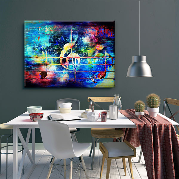 Renkli Nota Temalı Soyut Müzik Kanvas Tablo 5042