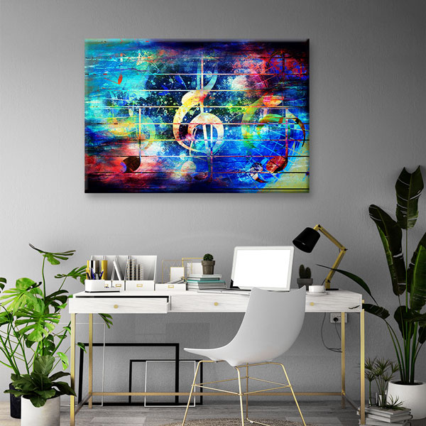 Renkli Nota Temalı Soyut Müzik Kanvas Tablo 5042