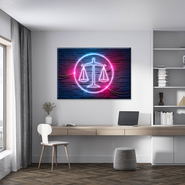 Neon Işıklı Adalet Terazisi Temalı Kanvas Tablo – 5257