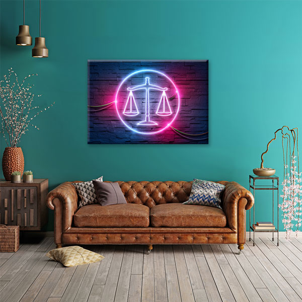 Neon Işıklı Adalet Terazisi Temalı Kanvas Tablo – 5257