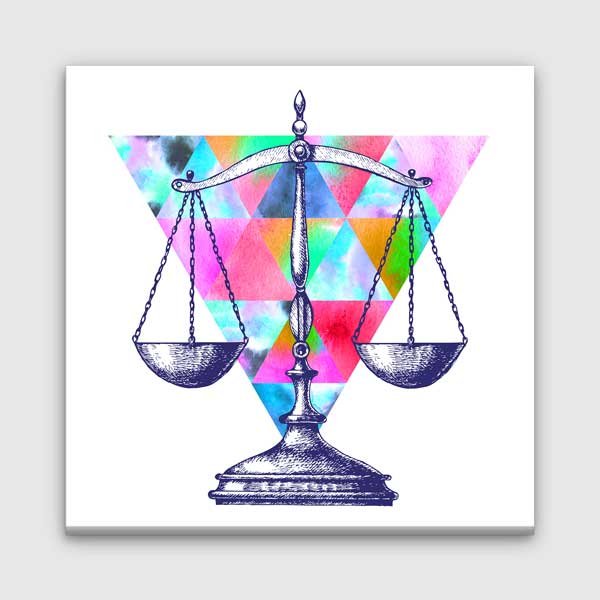 Geometrik Desenli Adalet Terazisi Temalı Kanvas Tablo – 5267