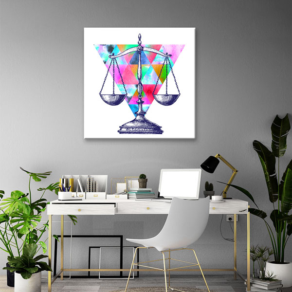 Geometrik Desenli Adalet Terazisi Temalı Kanvas Tablo – 5267