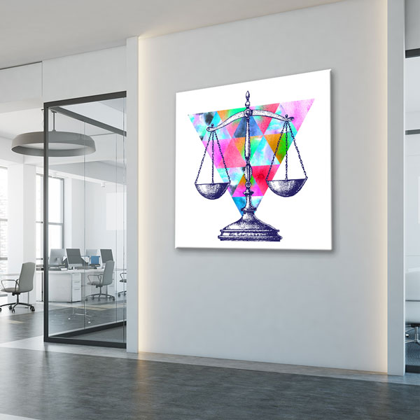 Geometrik Desenli Adalet Terazisi Temalı Kanvas Tablo – 5267
