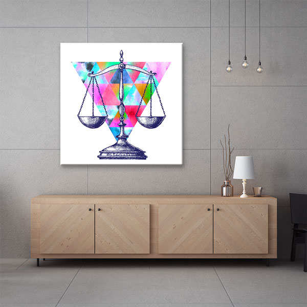 Geometrik Desenli Adalet Terazisi Temalı Kanvas Tablo – 5267
