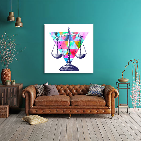 Geometrik Desenli Adalet Terazisi Temalı Kanvas Tablo – 5267