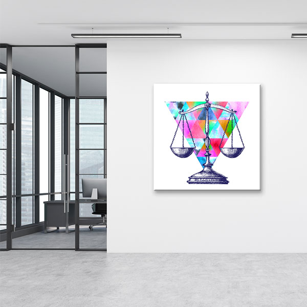 Geometrik Desenli Adalet Terazisi Temalı Kanvas Tablo – 5267