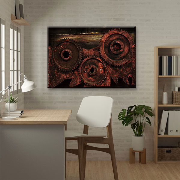 kanvas-duvar-tablolari-5430-01 Paslı Dişli Mekanizma Temalı Kanvas Duvar Tablosu – 5430