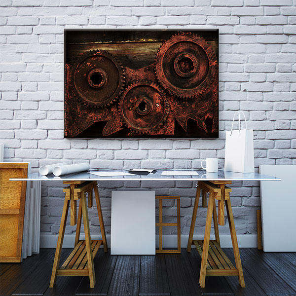 kanvas-duvar-tablolari-5430-02 Paslı Dişli Mekanizma Temalı Kanvas Duvar Tablosu – 5430