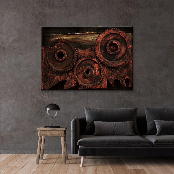 kanvas-duvar-tablolari-5430-03 Paslı Dişli Mekanizma Temalı Kanvas Duvar Tablosu – 5430