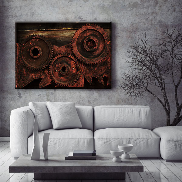 kanvas-duvar-tablolari-5430-04 Paslı Dişli Mekanizma Temalı Kanvas Duvar Tablosu – 5430