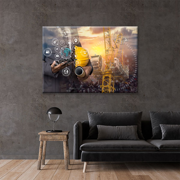 kanvas-duvar-tablolari-5437-05 İnşaat ve Dijital Teknoloji Temalı Kanvas Duvar Tablosu – 5437