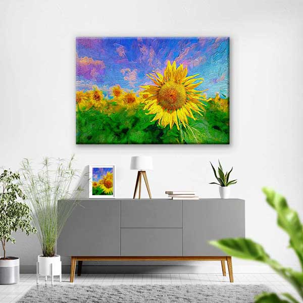 Renkli Ayçiçeği Tarlası Manzarası Kanvas Tablo 4675