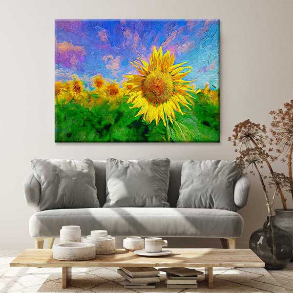 Renkli Ayçiçeği Tarlası Manzarası Kanvas Tablo 4675