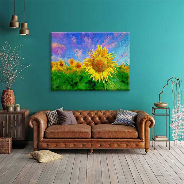 Renkli Ayçiçeği Tarlası Manzarası Kanvas Tablo 4675