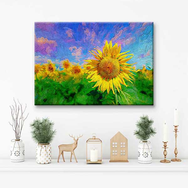 Renkli Ayçiçeği Tarlası Manzarası Kanvas Tablo 4675