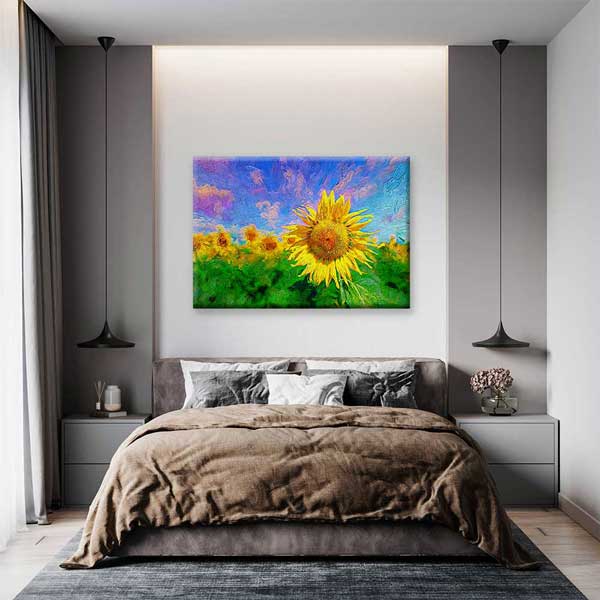 Renkli Ayçiçeği Tarlası Manzarası Kanvas Tablo 4675