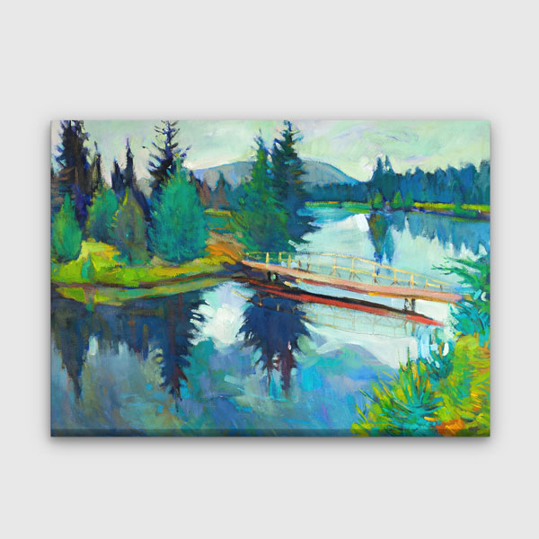 Orman İçinde Köprü ve Göl Manzarası Kanvas Tablo 2131